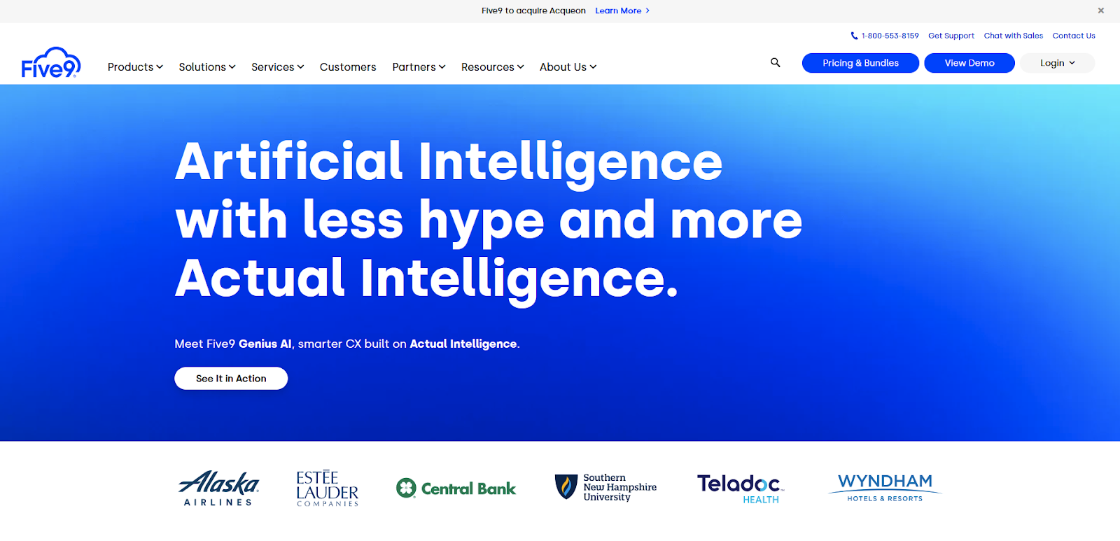 Five9 zvanu centra programmatūras sākumlapa