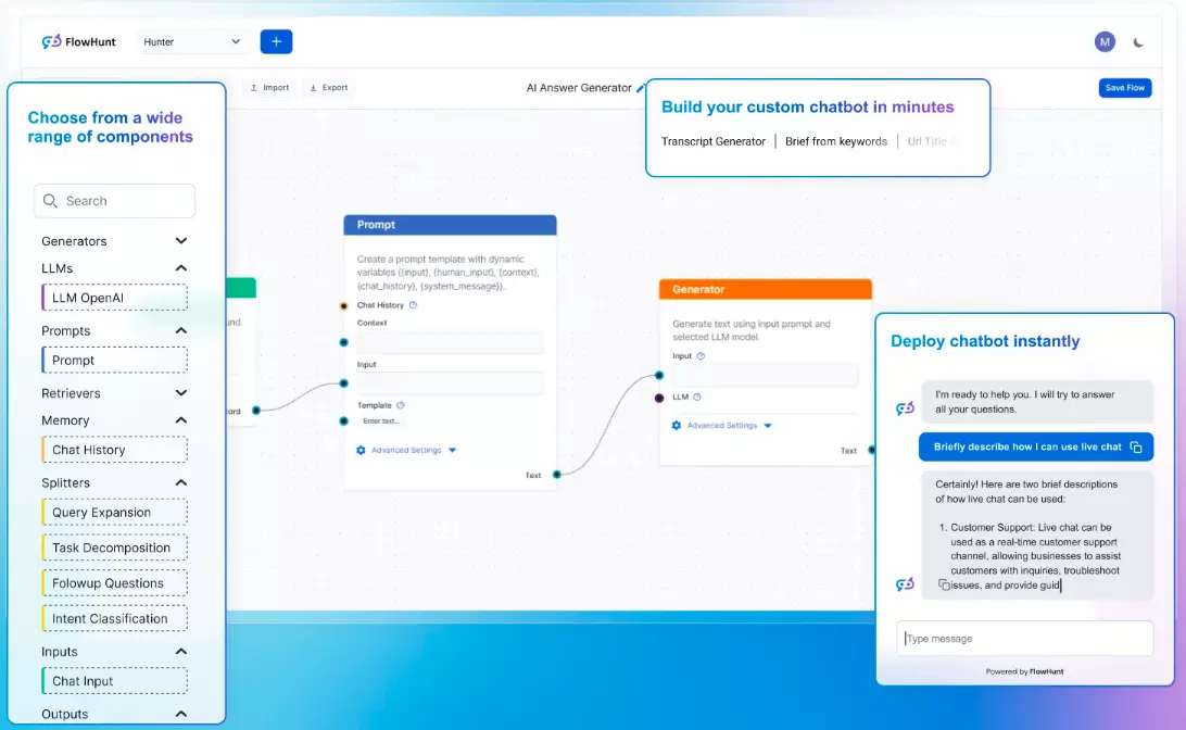 FlowHunt mājas lapas ekrānuzņēmums