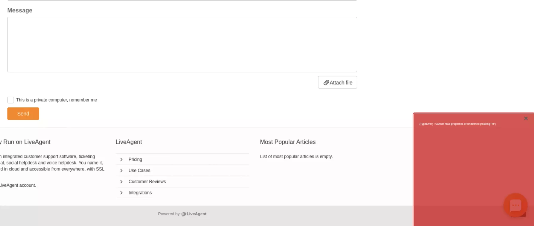 Attēls, kas parāda problēmu ar zināšanu bāzes biļešu iesniegšanu iepriekšējās LiveAgent versijās