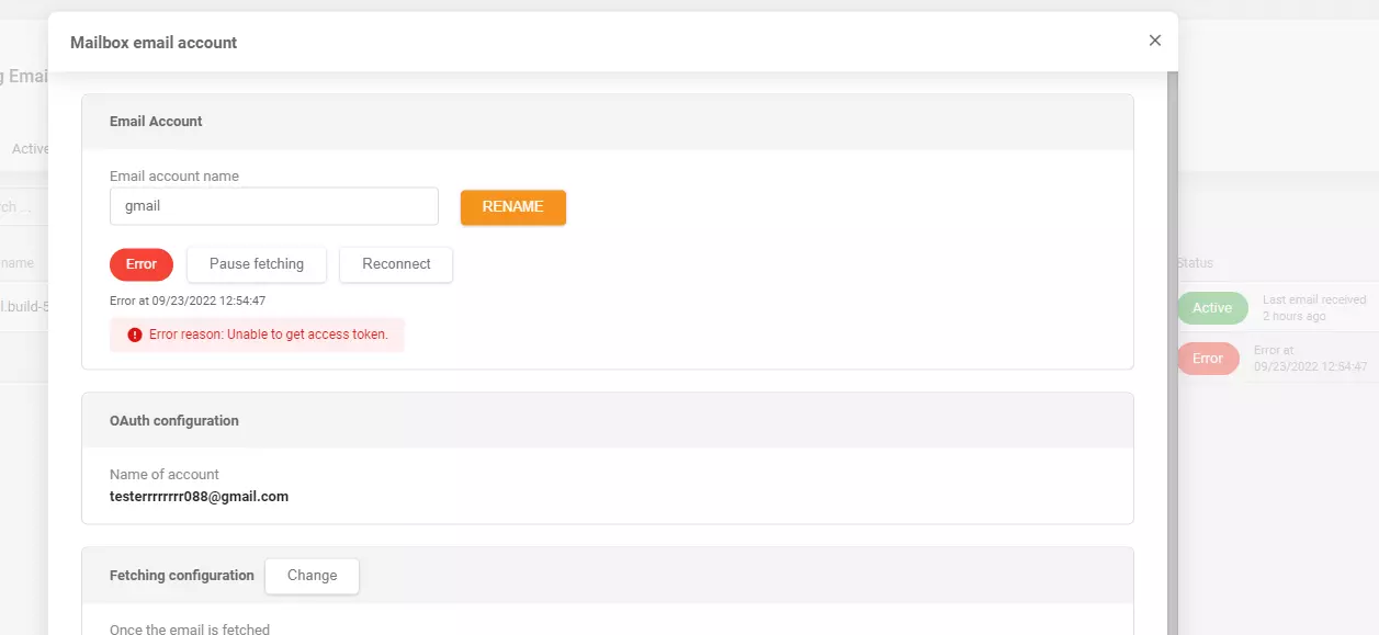 LiveAgent - Novērsta kļūdas ziņa pēc Gmail ienākošā pasta konta pievienošanas