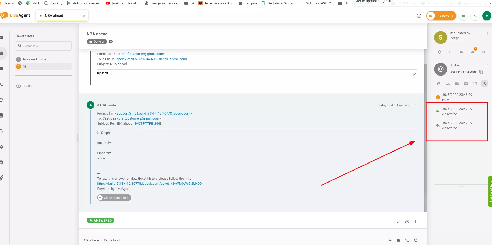LiveAgent - Izlabota kļūda ar dublikātu ierakstu biļetes statusa vēstures cilnē