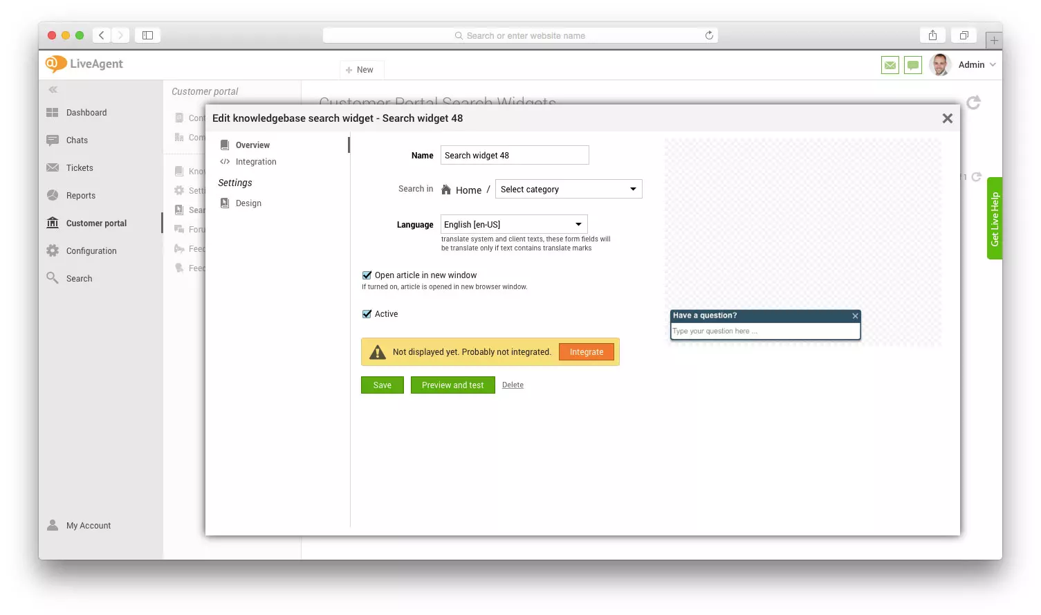 Rediģējiet zināšanu bāzes meklēšanas logrīku LiveAgent