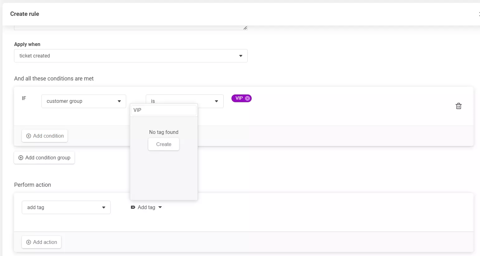 Ekrānuzņēmums no noteikuma izveides sadaļas, parādot, kā pievienot jaunu birku.