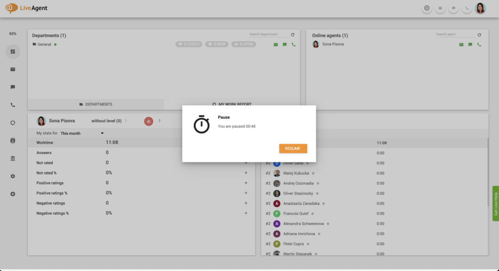 LiveAgent Pause funkcija