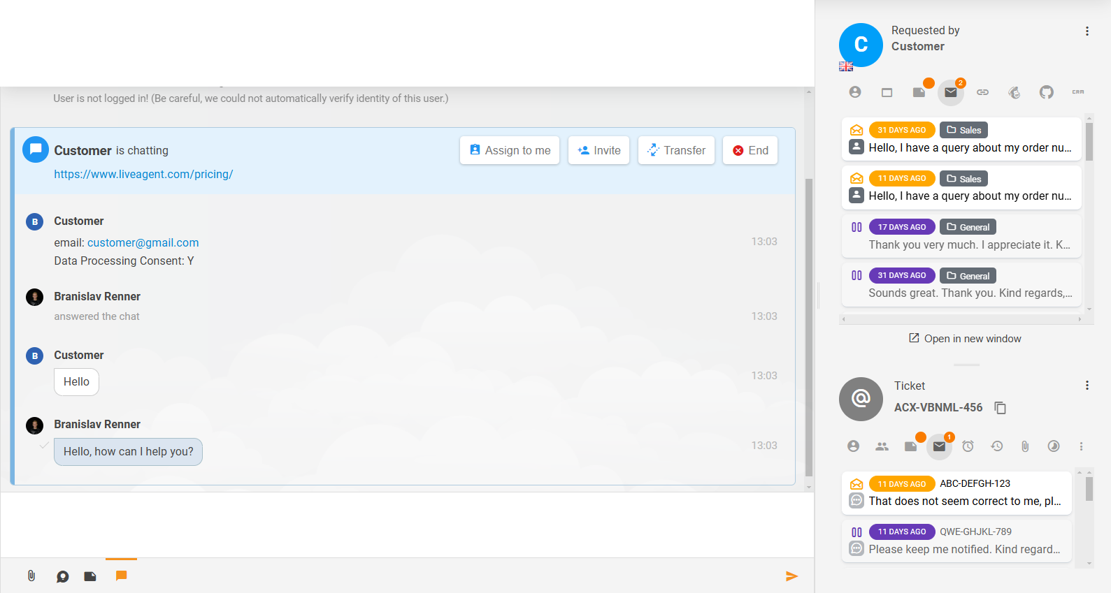 Pilnveidots biļešu saturs un saistītās sekcijas LiveAgent