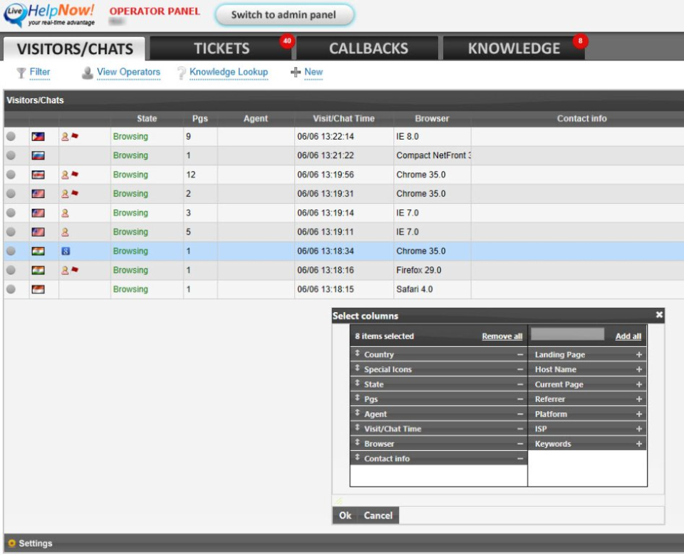 LiveHelpNow tērzēšanas informācijas panelis