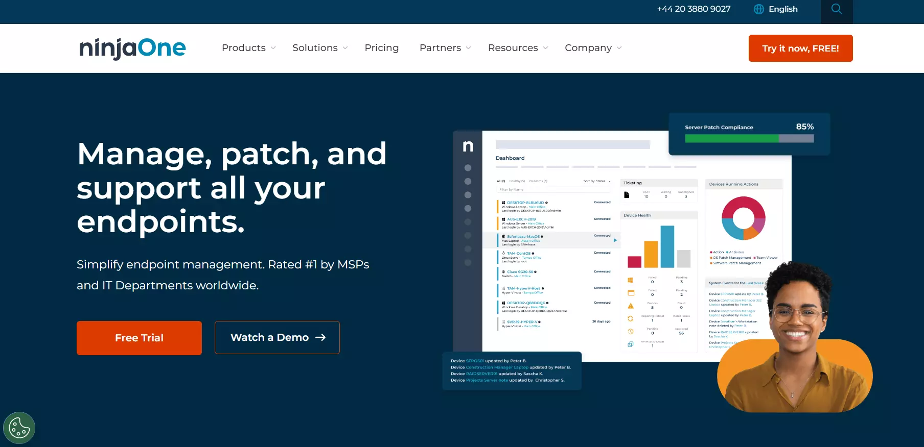 NinjaOne mājas lapa - pilnīga IT pārvaldības platforma