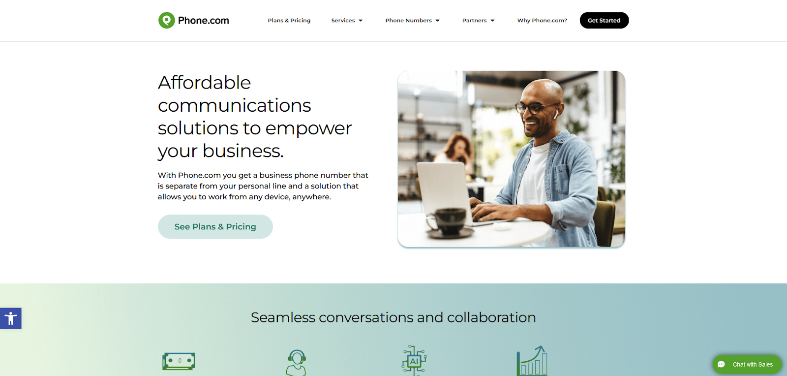 Phone.com zvanu centra programmatūras sākumlapa