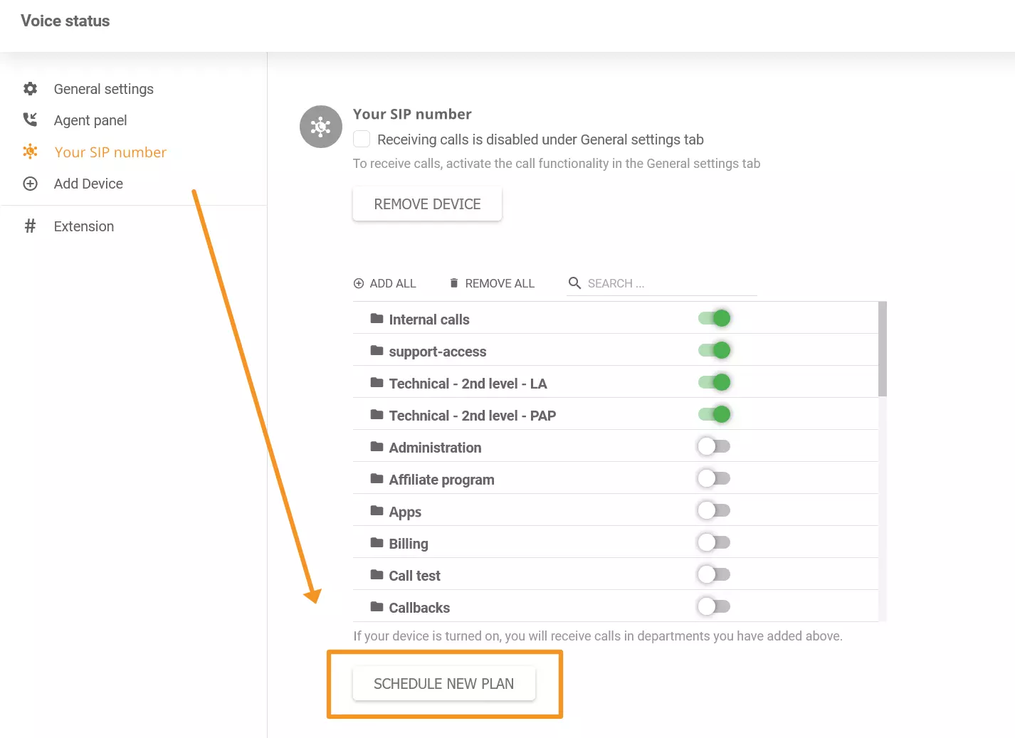 Attēls, kas parāda, kur atrast jauno tālruņa plānotāja līdzekli LiveAgent