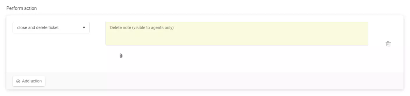 Automātiskā noteikuma iestatīšana, kas parāda 'slēgt un dzēst biļeti' darbību LiveAgent