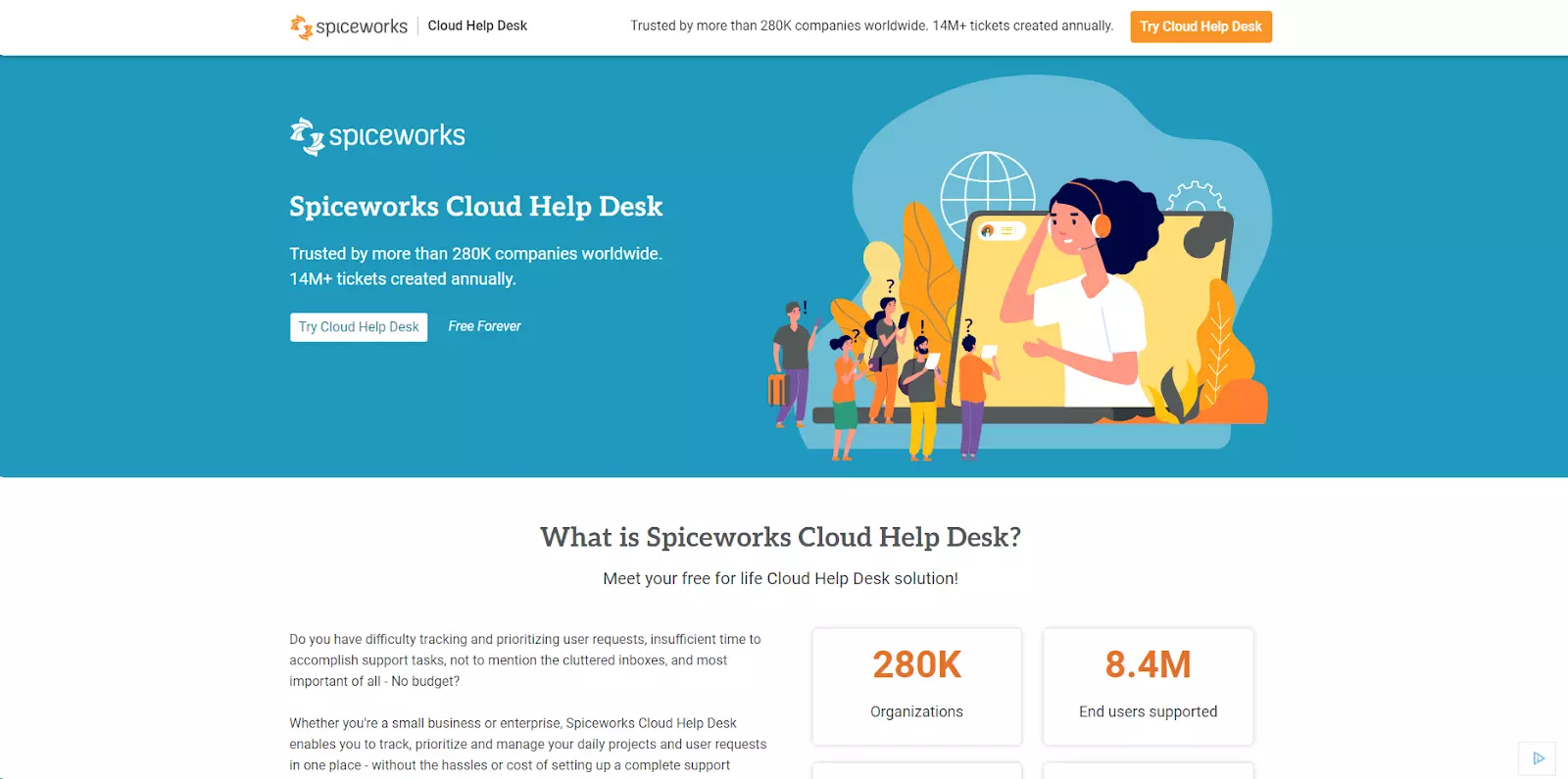 Spiceworks sākumlapa - bezmaksas palīdzības galda un biļešu izveides programmatūra
