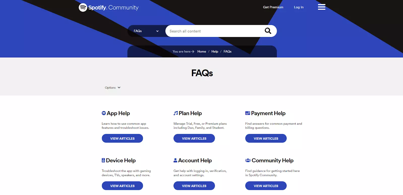 Spotify bieži uzdoto jautājumu lapa