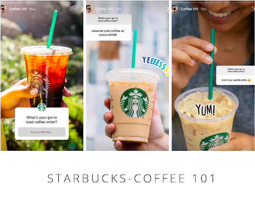 Starbucks Instagram stāsts, kurā klientiem jautā par viņu iecienītāko ledaino kafiju