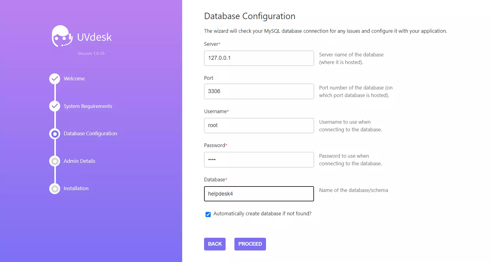 UVdesk instalācijas vedņa piemērs