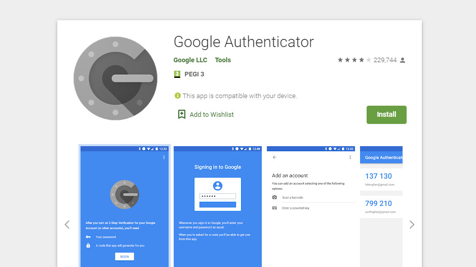 Google authenticator lietotne Google play veikalā