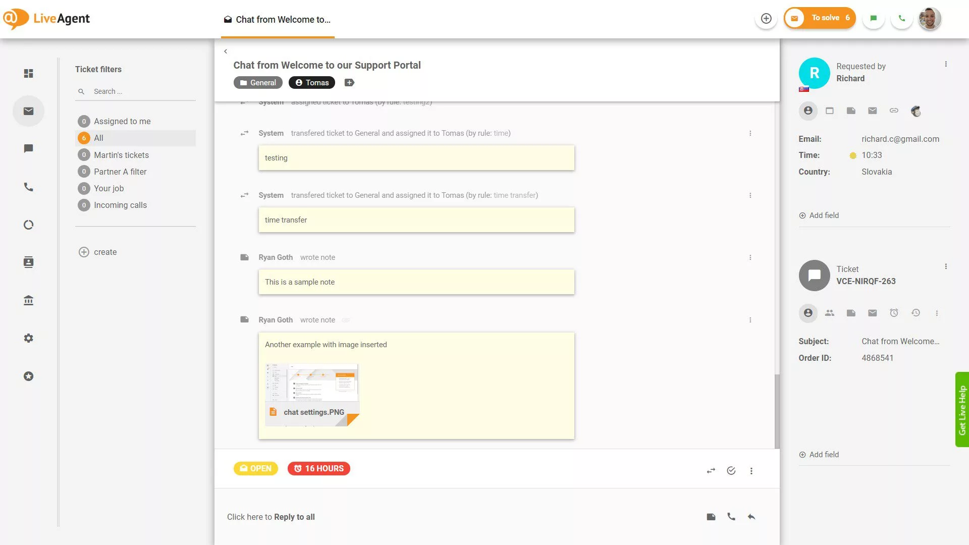 Piezīmes biļetena iekšpusē LiveAgent