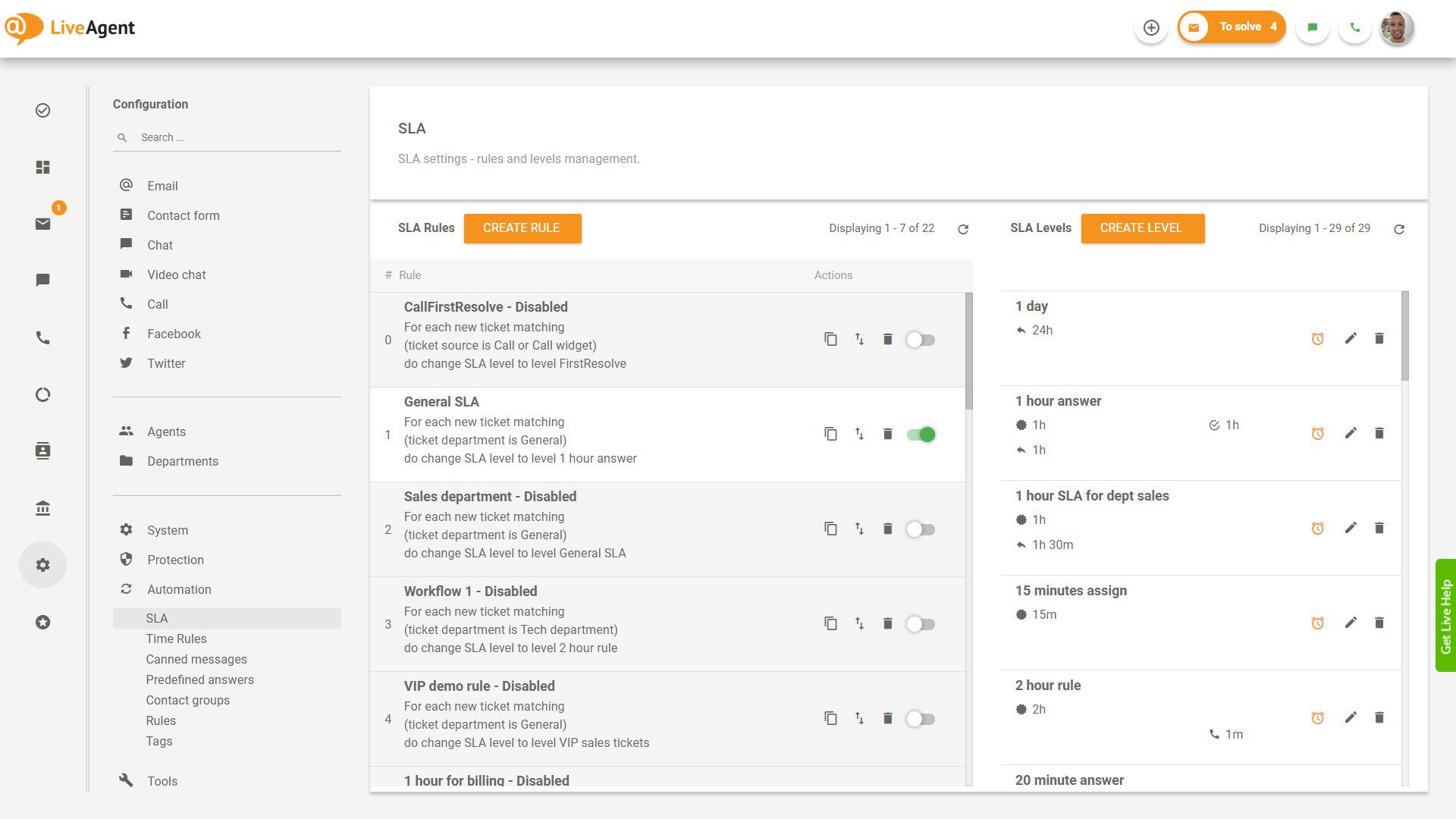 Laika noteikumi LiveAgent