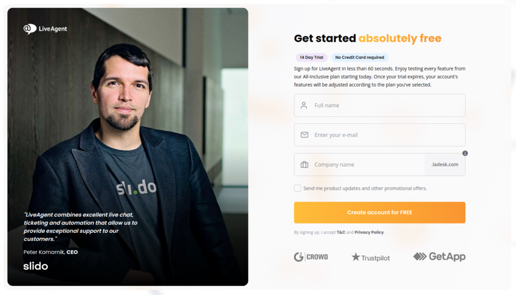 LiveAgent izmēģinājuma konts