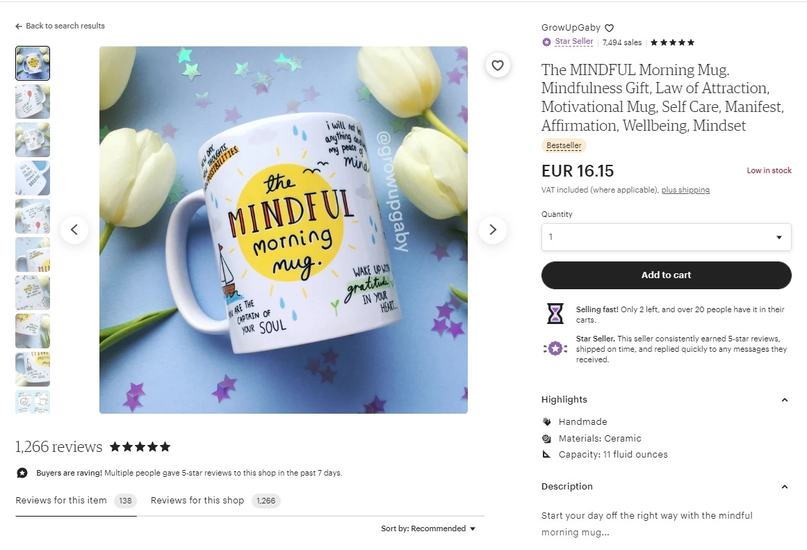 Etsy produkta saraksta piemērs