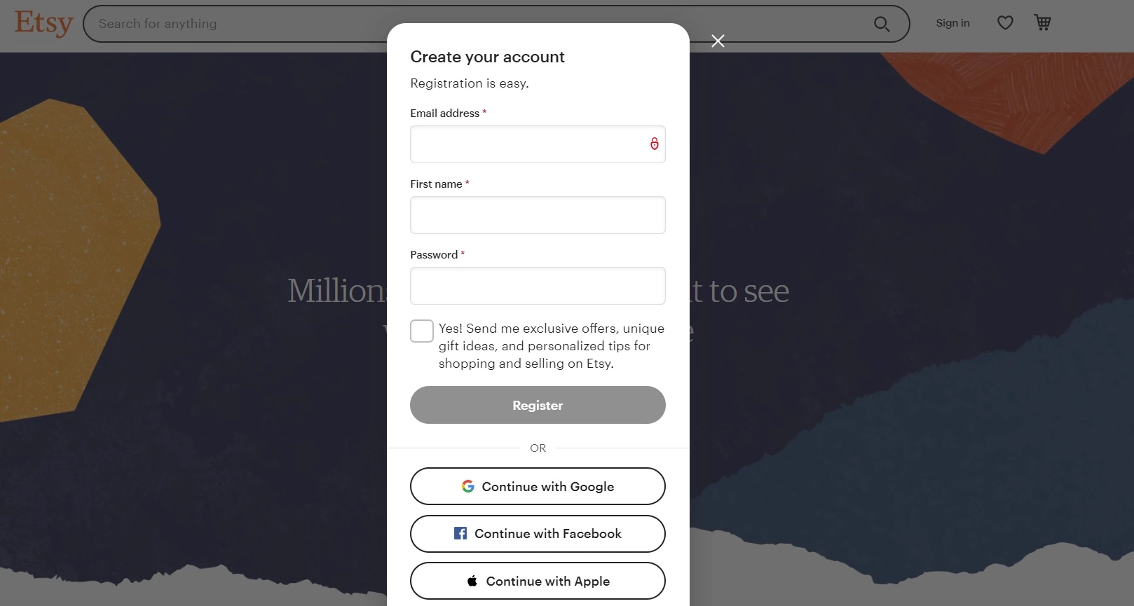 Etsy veikala reģistrācija