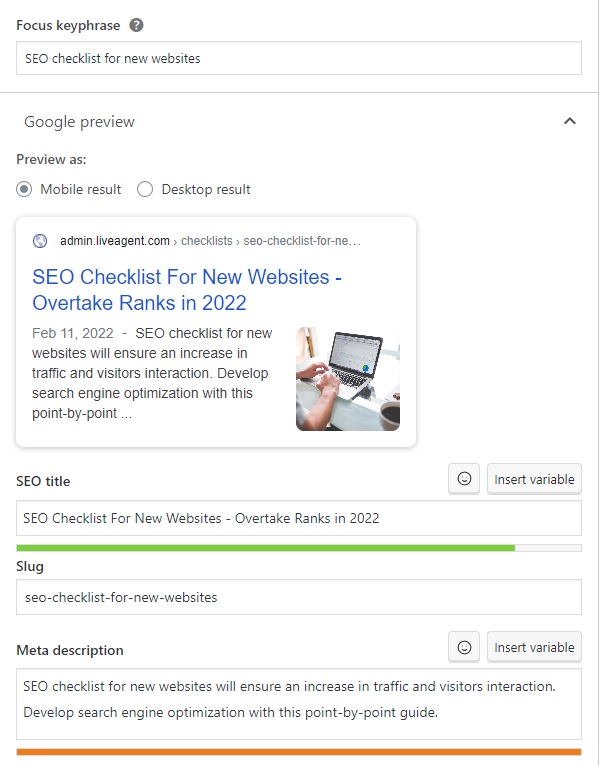 LiveAgent - atslēgvārda, SEO virsraksta un metaapraksta piemērs