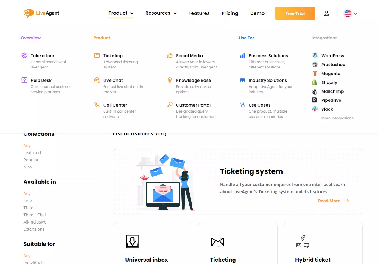 LiveAgent galvenais un sānu virsraksts