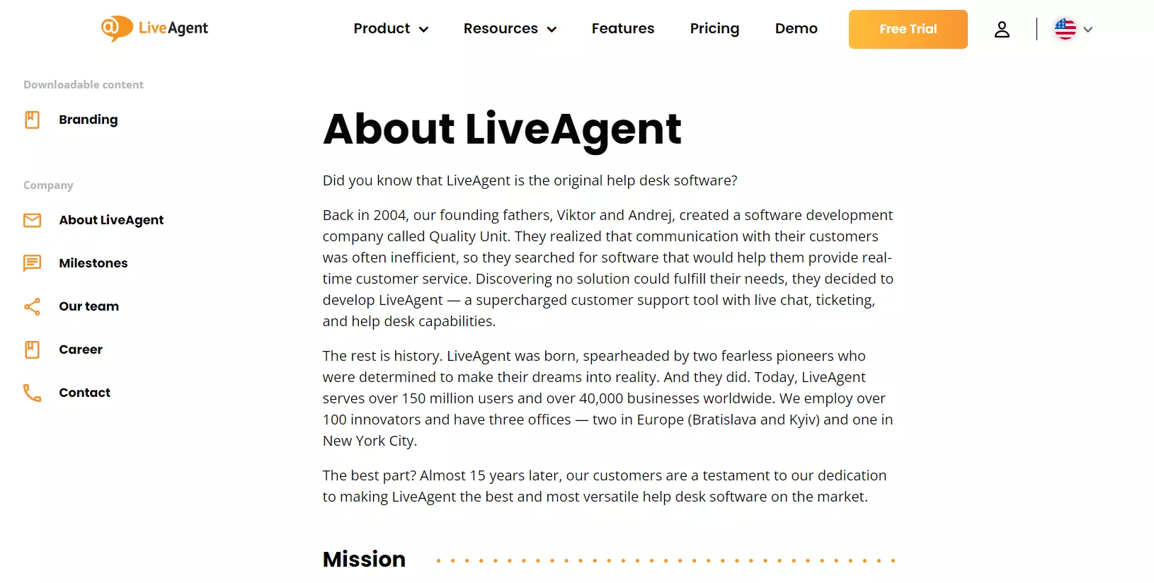 LiveAgent Par mums lapa