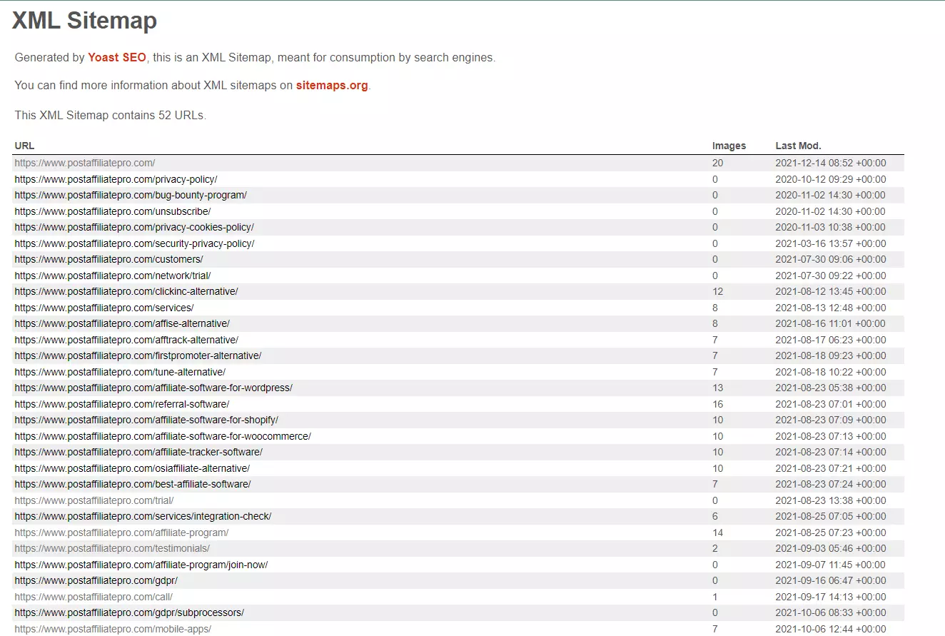 XML sitemap piemērs