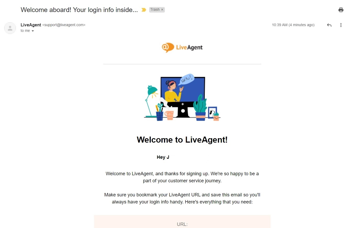 Sveiki LiveAgent e-pastā