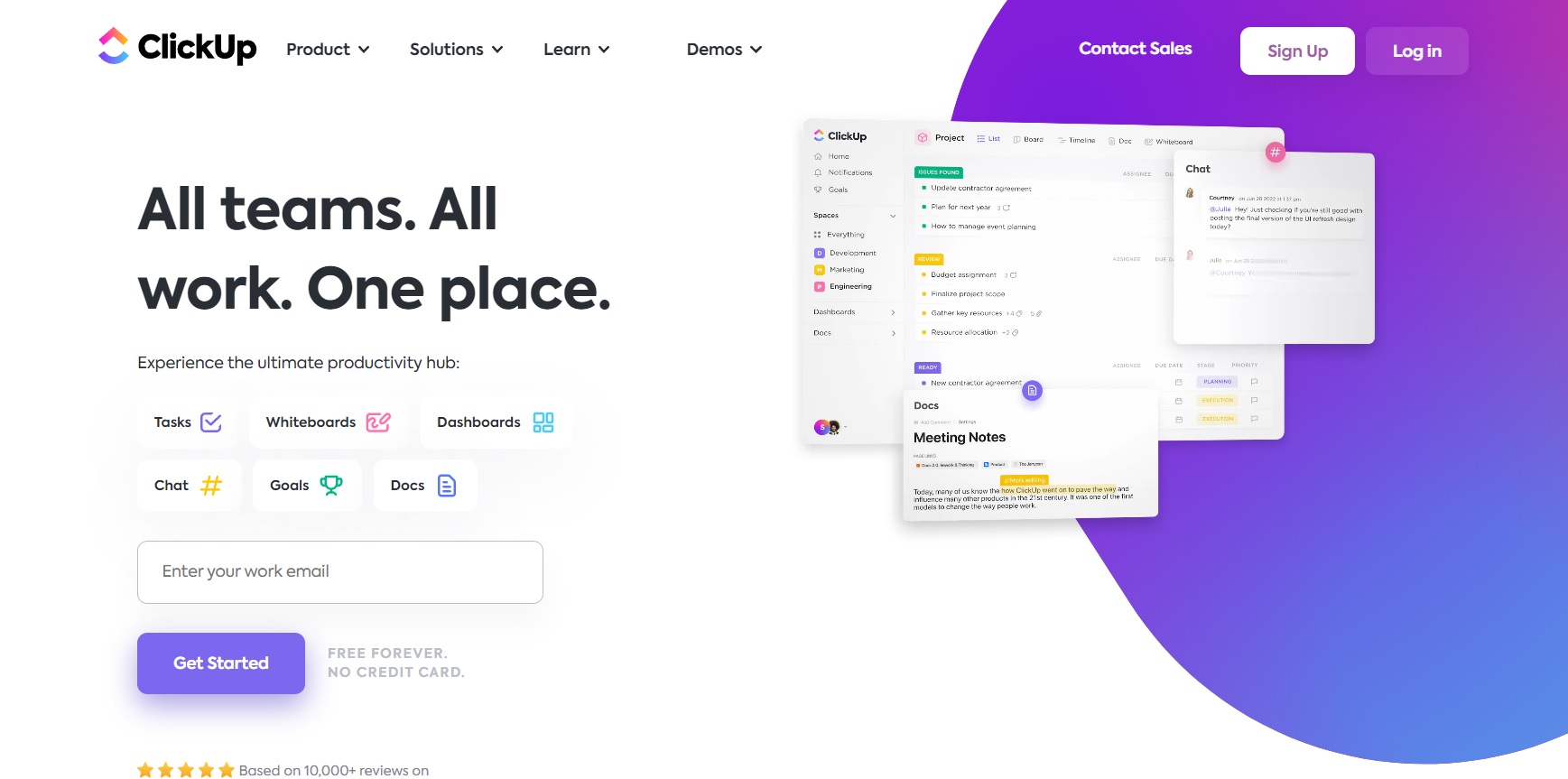 ClickUp sākumlapa - plānojiet, izsekojiet un viegli pārvaldiet savus projektus no vienas vietas.