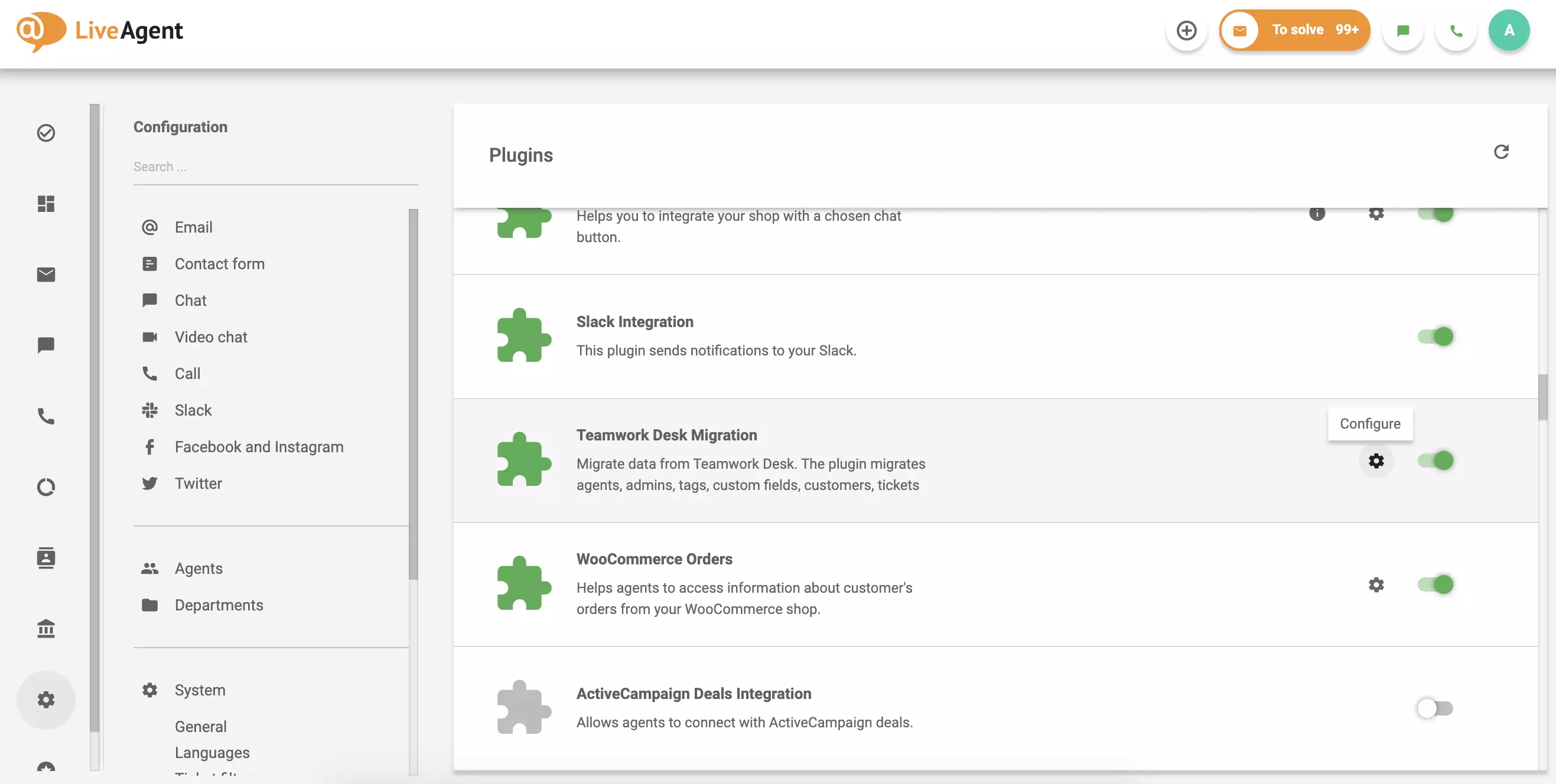 Noklikšķiniet uz konfigurācijas aktīvajā spraudnī