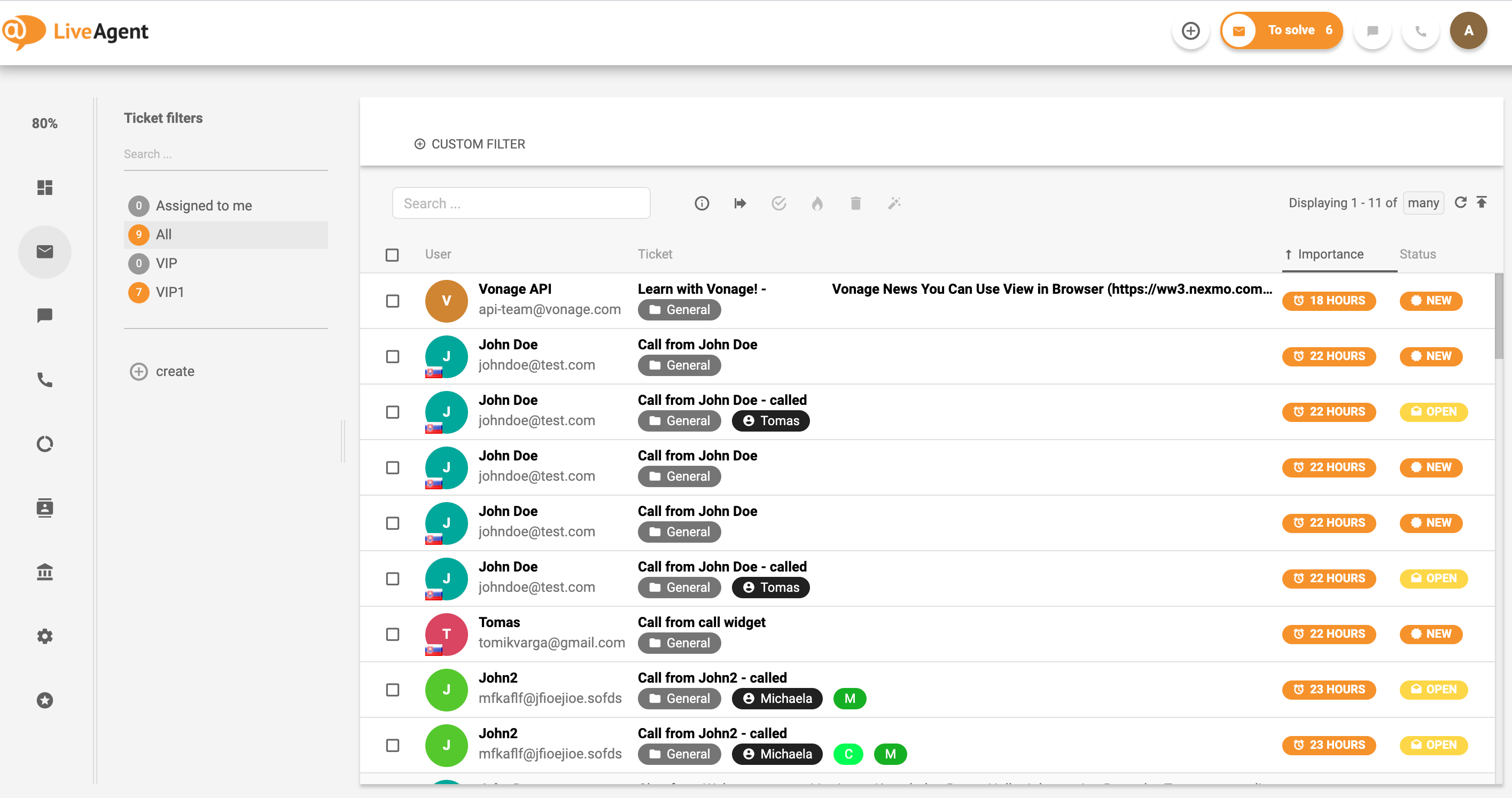 LiveAgent - visi biļeti - universālais iesūtnis