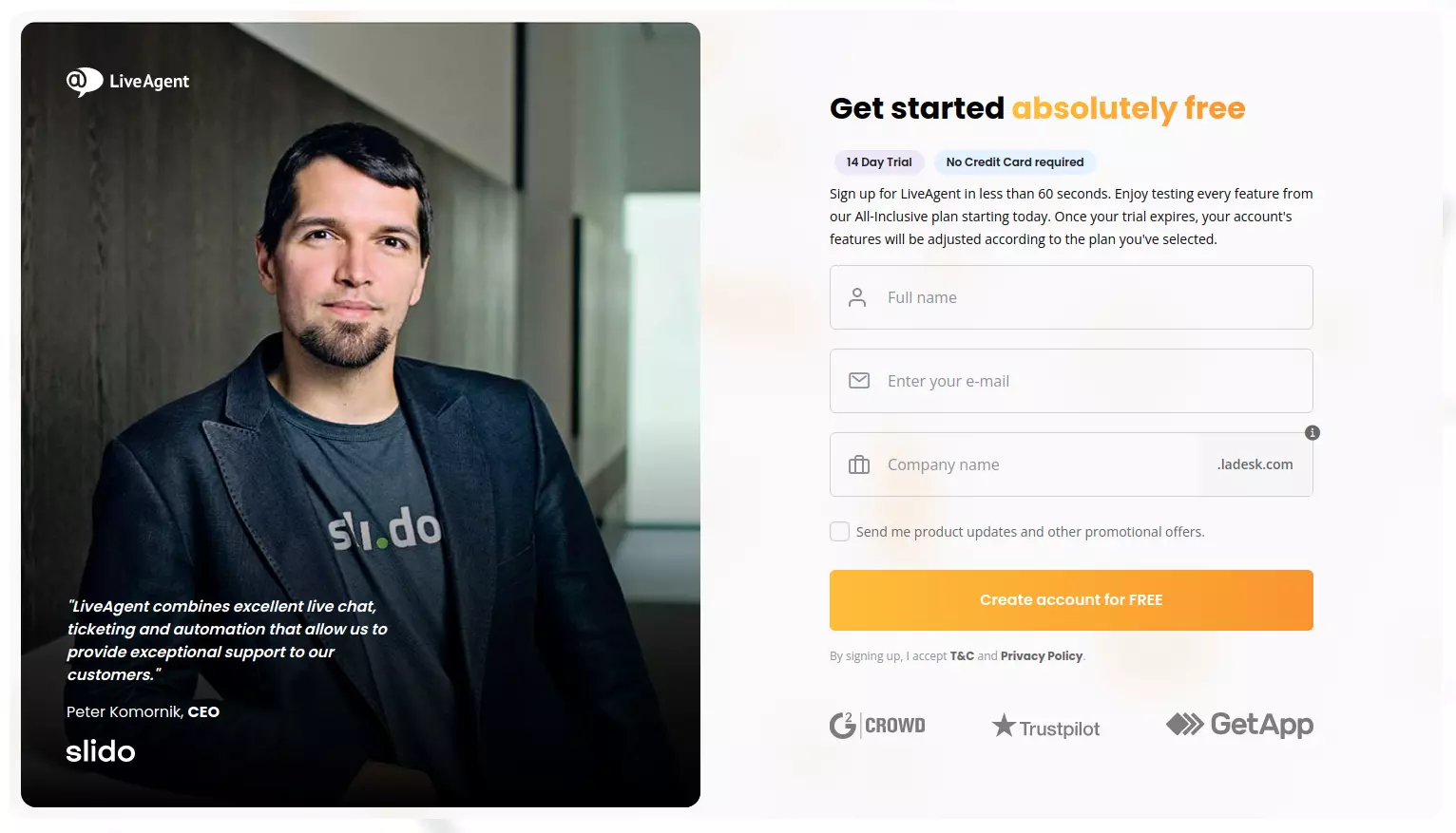 LiveAgent izmēģinājuma konts