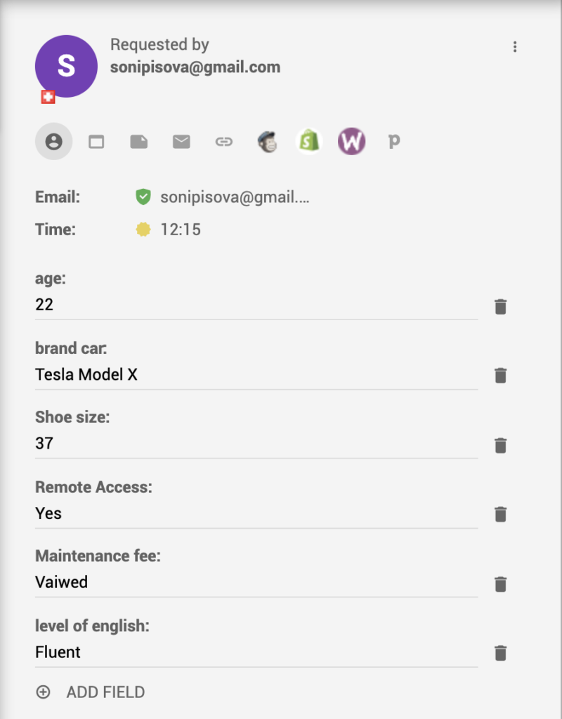 CRM zvana rezultāta piemērs