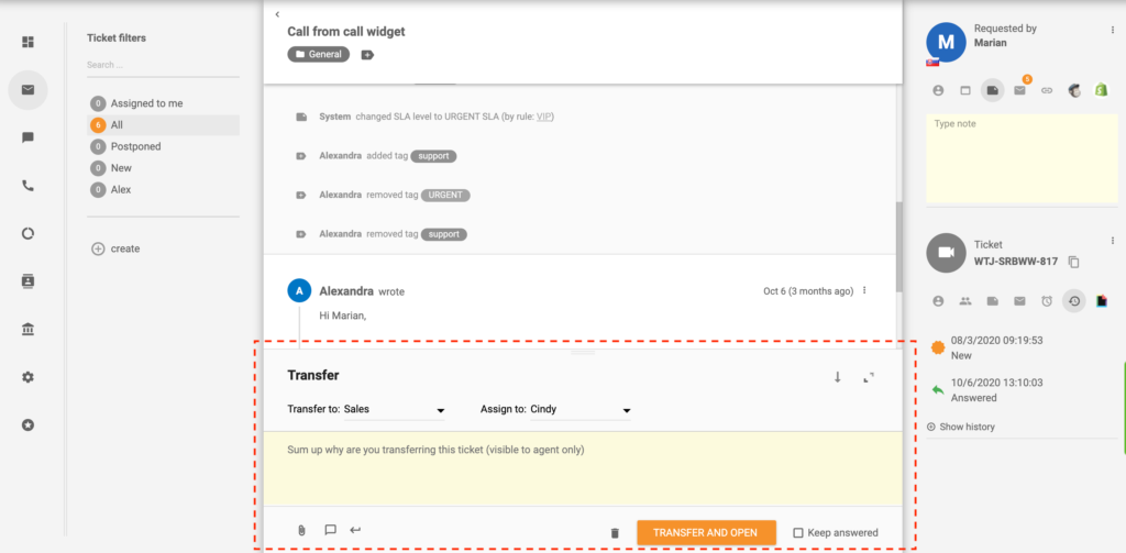 Pārsūtīt biļeti-LiveAgent
