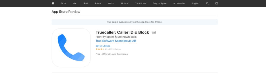 Truecaller: Caller ID & Block App Store vietne