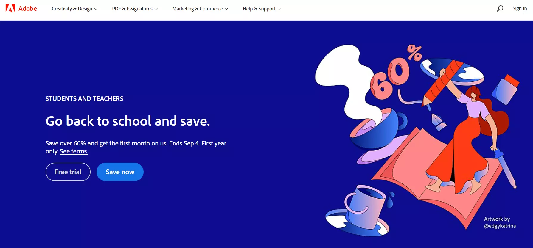 Adobe mājaslapa ar satura pārvaldības sistēmas piemēru.