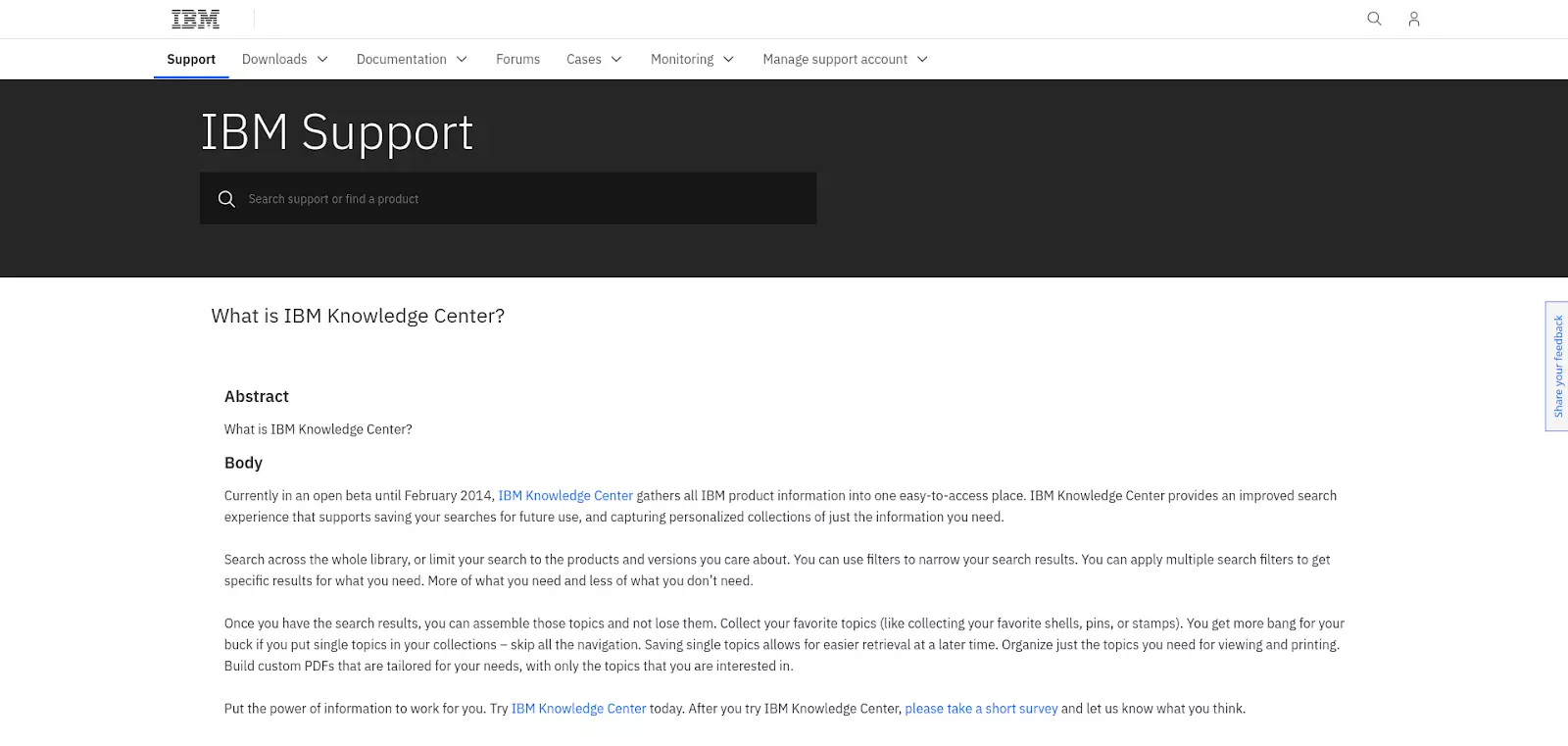 IBM zināšanu bāzes lapa