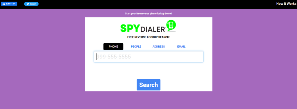 Spy Dialer sākumlapa