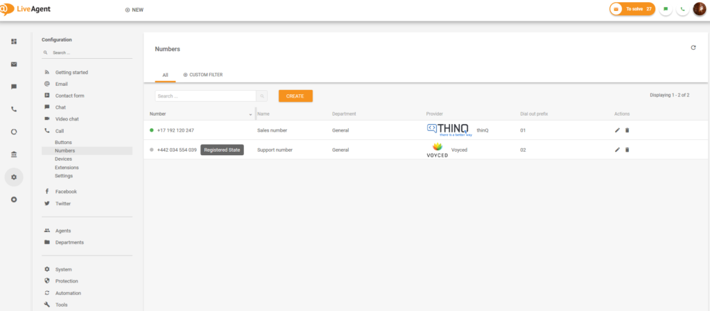 LiveAgent numuru iestatīšana