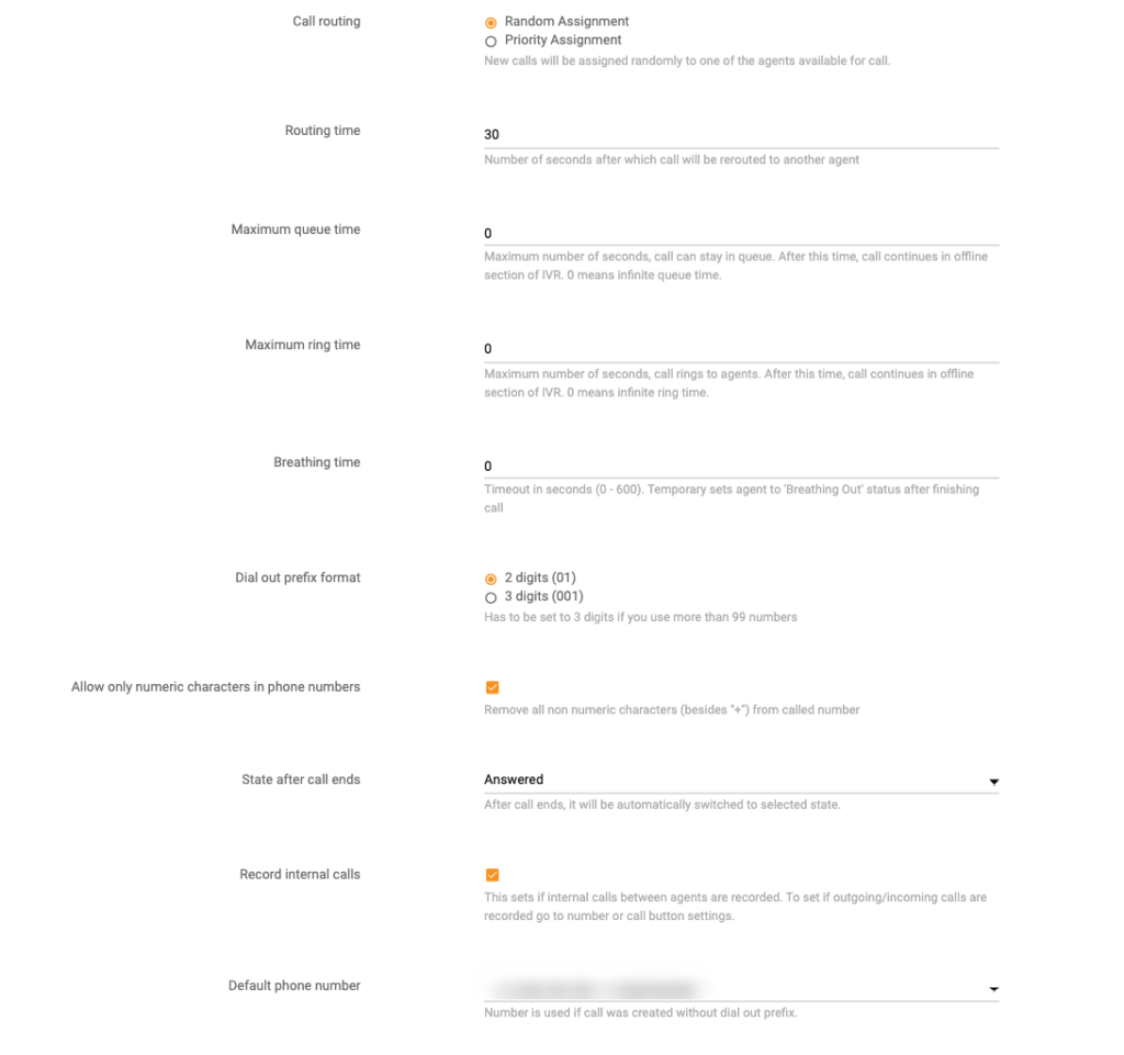 LiveAgent zvanu iestatījumi