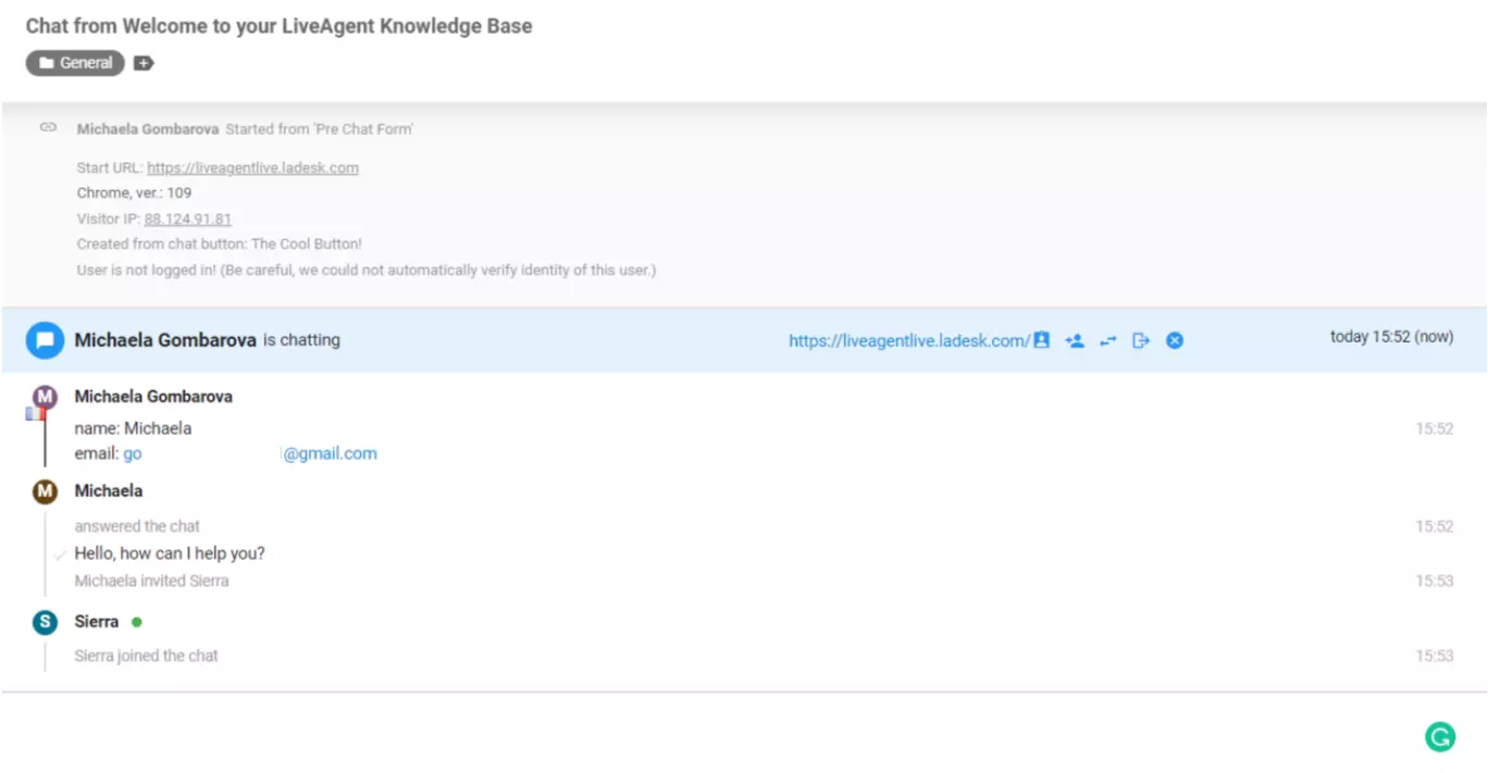 LiveAgent aģents pievienojies tērzēšanai
