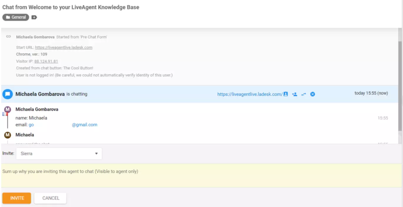 LiveAgent aģents uzaicināts tērzēties