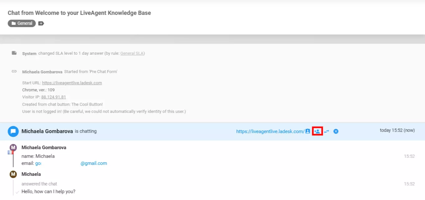 LiveAgent - uzaicināt kolēģi tērzēties