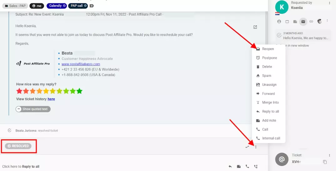 LiveAgent biļetena atkārtota atvēršana