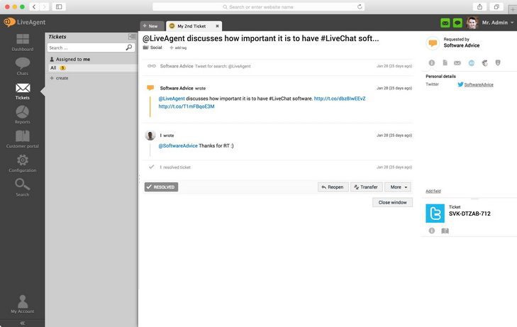 LiveAgent twitter biļete