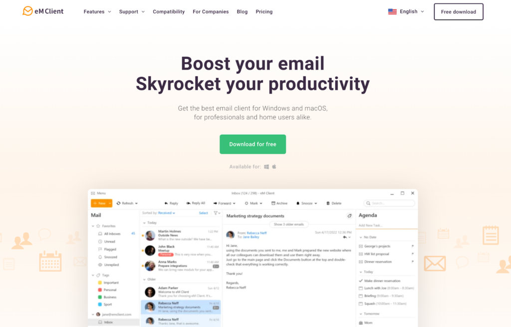 eM Client sākumlapa