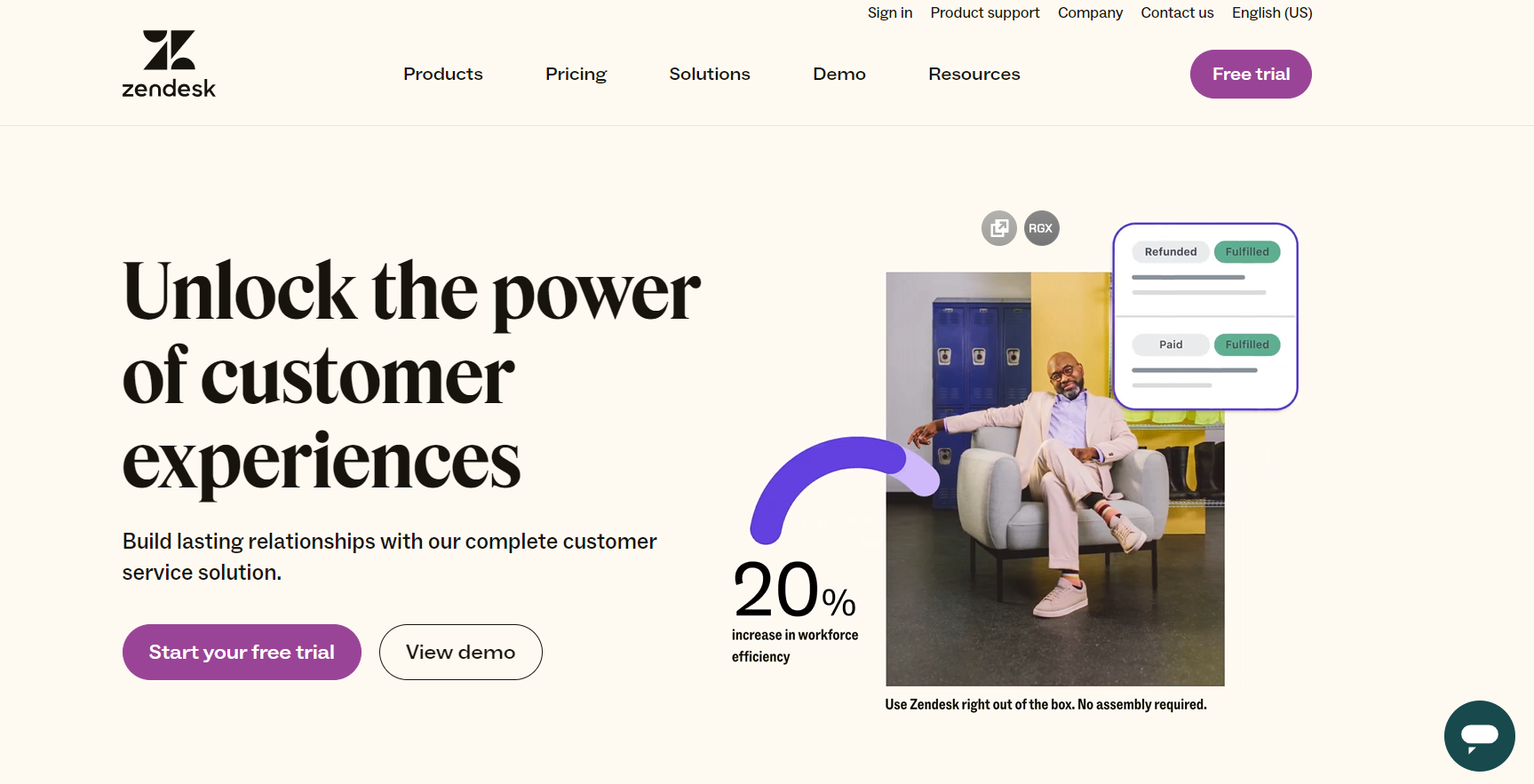 Zendesk Suite mājas lapa - attiecību orientēta e-komercijas tiešā tērzēšanas programmatūra