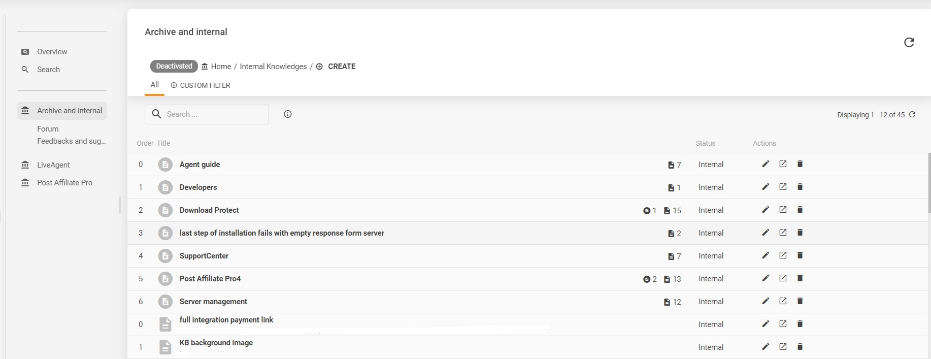 LiveAgent iekšējās zināšanu bāzes piemērs