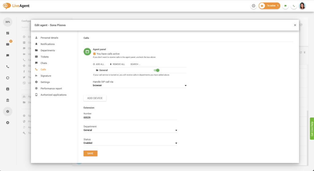Aģenta zvanu iestatījumi